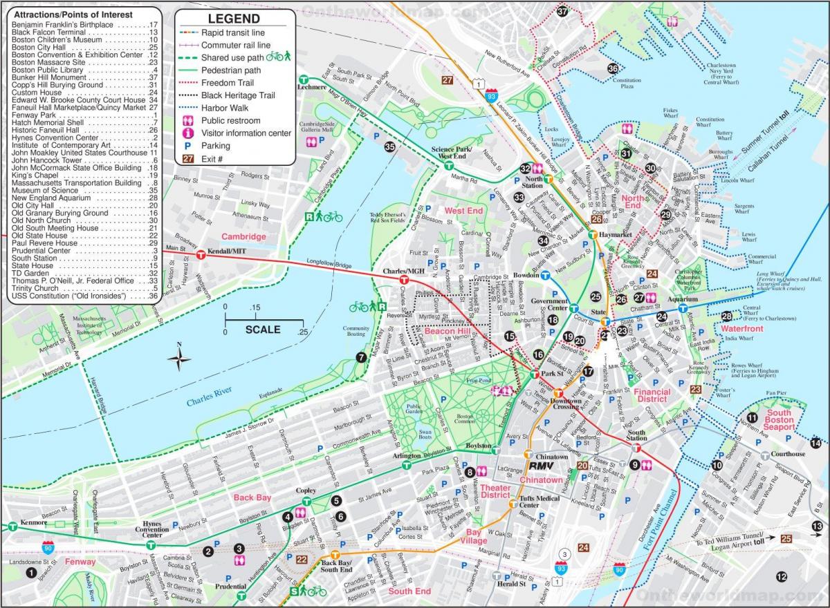 خريطة لمشاهدة معالم المدينة في بوسطن
